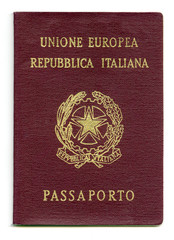Italian passport, isolated on white background. Real photo.