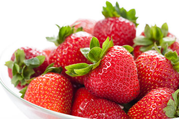 Rip strawberry on white background