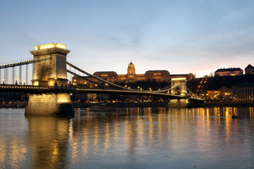 Hungarian landmarks, Chain Bridge and Buda Castle in Budapest