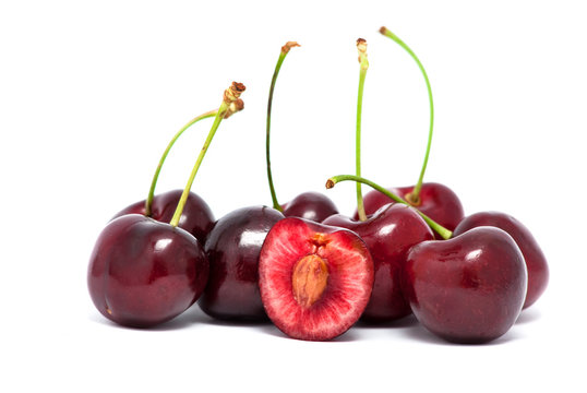 Red cherries with stems