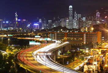 Fototapeta na wymiar modern city and highway at night