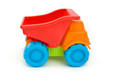 Colorful toy truck over white