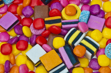 Fototapeta na wymiar Candy sweets with assorted colours and liquorice