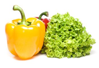 lettuce salad and  pepper on white