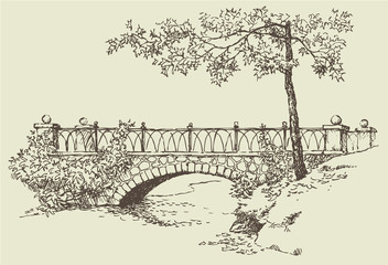 Landscape sketch of stone bridge