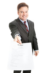 Confident Businessman Presents Resume
