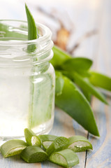 aloe vera juice with fresh leaves