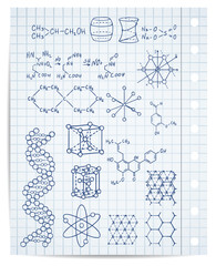 physics and chemistry on copybook page vector set