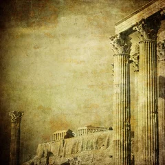 Gordijnen Vintage image of greek columns, Acropolis, Athens, Greece © javarman