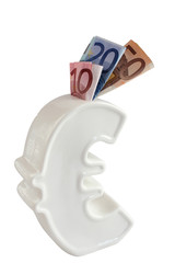 Geld sparen in einer Euro Spardose
