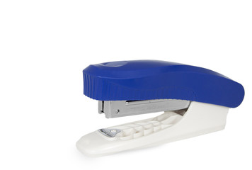 blue stapler on white background