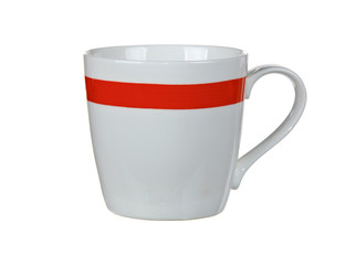white coffee cup with red stripe isolated on white