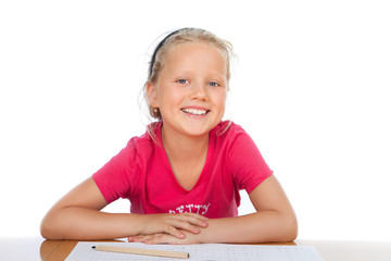 school girl isolated on white background smiling