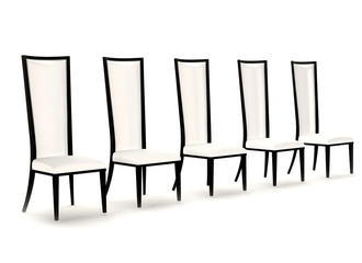 Perspective of white leather chairs isolated on white background