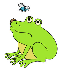 Disgusted fat frog, funny cartoon illustration