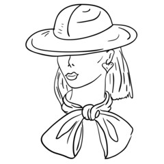 Hand-drawn fashion model. Vector illustration. Woman's face