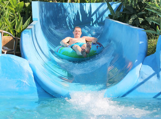 man on the water slide