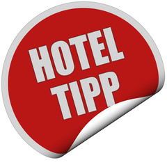 Sticker rot rund curl unten HOTEL TIPP
