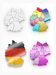 Three-dimensional map of Germany on white isolated background