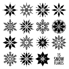 15 Snowflakes Black