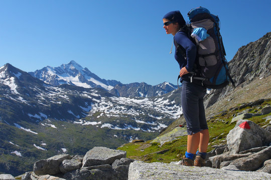 Young woman trekking in the Austrian Alps