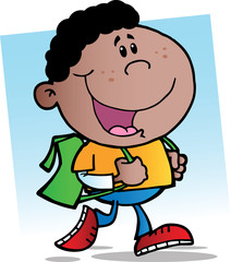 African American Walking School Boy