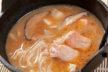 noodle soup  with salmon
