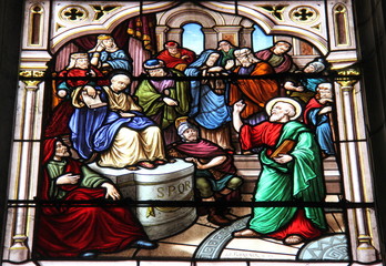 Obraz premium Vitrail de l'église Saint-Seine à Corbigny en Bourgogne 