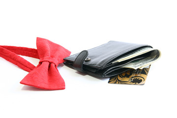 Red tie, card and purse