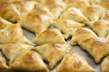 Midle Asian pies with meat, samsa on white background