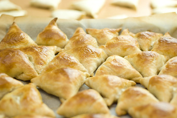 Midle Asian pies with meat, samsa on white background