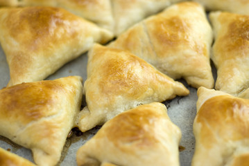 Midle Asian pies with meat, samsa on white background