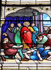 Fototapeta premium Vitrail de l'église Saint-Seine à Corbigny en Bourgogne 