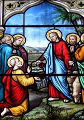 Fototapeta premium Vitrail de l'église Saint-Seine à Corbigny en Bourgogne 