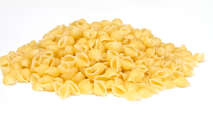 close up of a dried italian pasta on white background