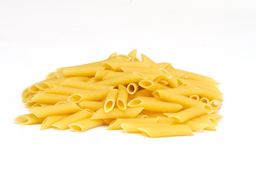 close up of a dried italian pasta on white background