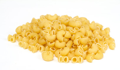 close up of a dried italian pasta on white background