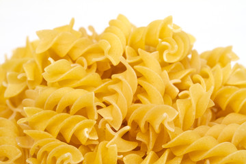 close up of a dried italian pasta on white background
