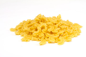 close up of a dried italian pasta on white background