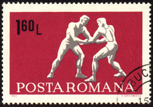 Wrestling on post stamp