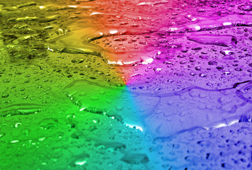 abstract rainbow water surface closeup, weather diversity, disco led illumination surface