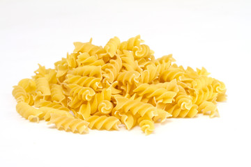 close up of a dried italian pasta on white background