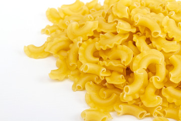 close up of a dried italian pasta on white background