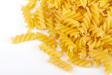 close up of a dried italian pasta on white background