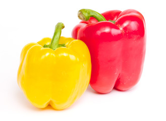 Red and yellow pepper are isolated on a white background