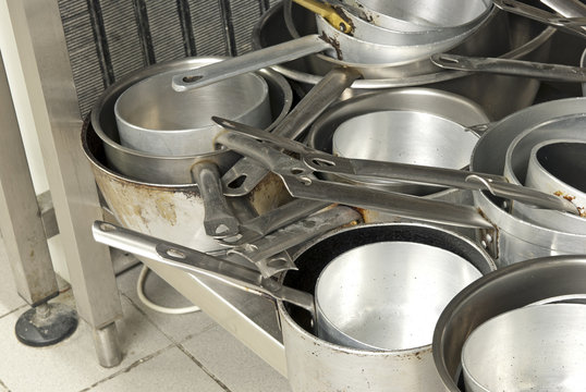 Cookware in a restaurant kitchen