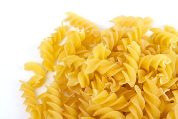 close up of a dried italian pasta on white background