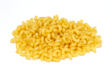 close up of a dried italian pasta on white background