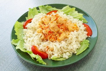 chicken goulash and rice as dinner dish