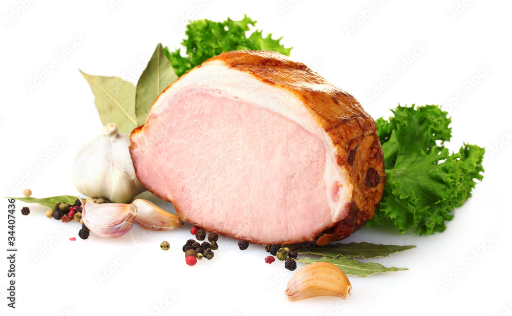 Wall mural tasty ham isolated on white